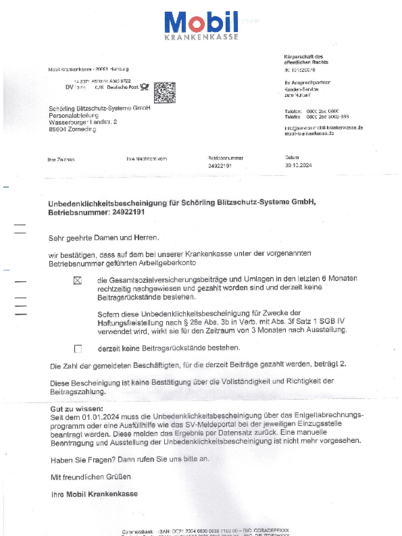 Mobil Betriebskrankenkasse bei Schörling Blitzschutz - Systeme GmbH in Zorneding